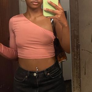Asymmetrical Pink Crop One Sleeved